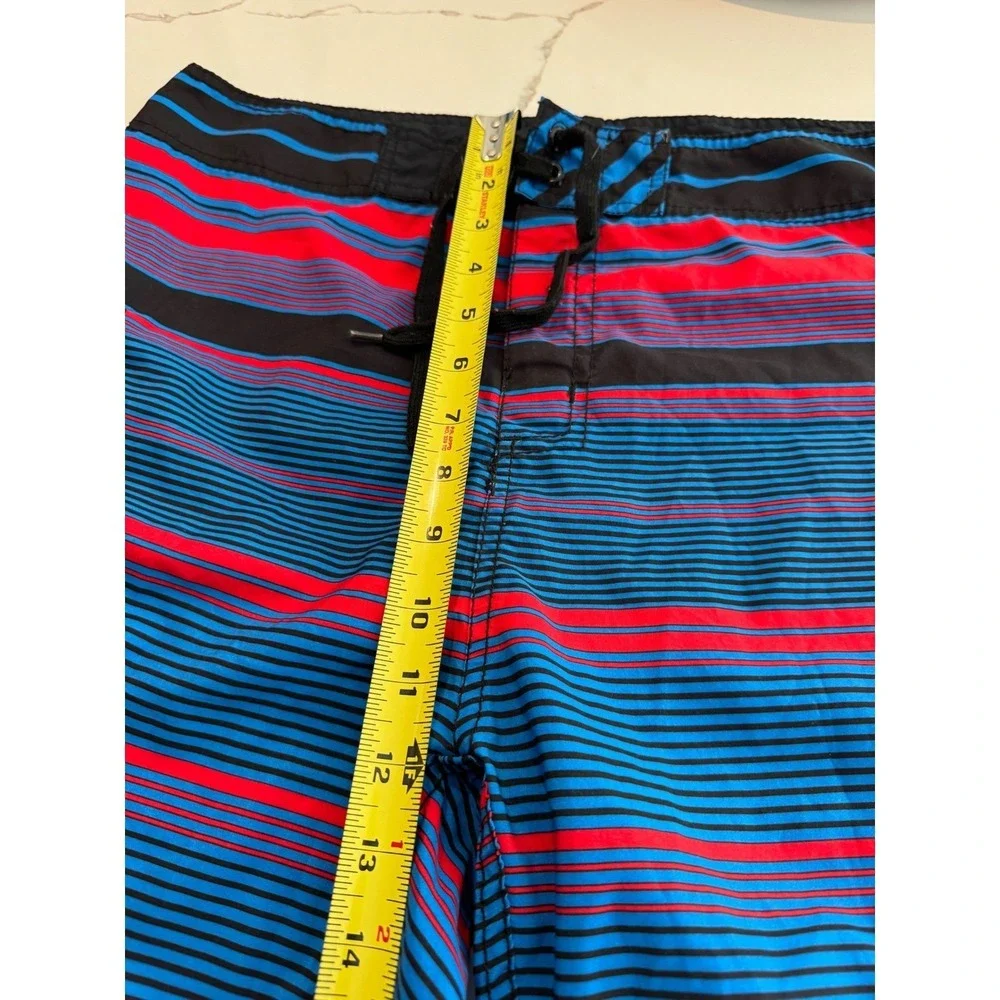 Castaways Mens Board Shorts Size XL 36 Blue Red Striped Swim Trunks Cargo Pocket